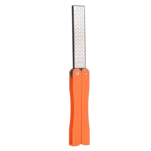 Messerschärfer Klein - Faltbarer Doppelseitiger Schleifstein, 400/600 Körnung Handheld Knife Sharpener, Tragbarer Schleifstein für Küche Outdoor Messer (Orange) von Fybida