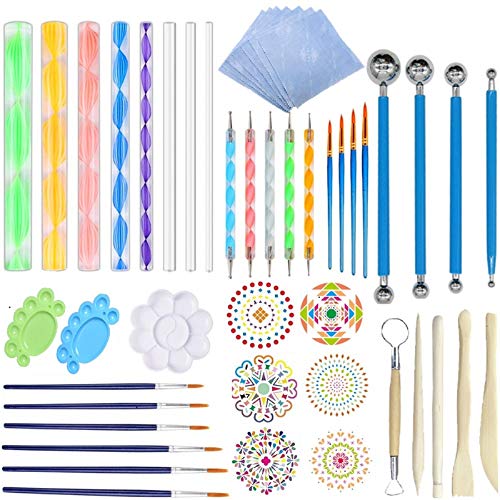 Fycooler Dotting Tools Set, 48 Stück Mandala Rock Punktierung Werkzeuge Set, Mandala Werkzeug Dotting Tools für Mandala Kunst Rock Leinwand DIY Steinmalerei Malerei Kinder Handwerk Nail Art von Fycooler