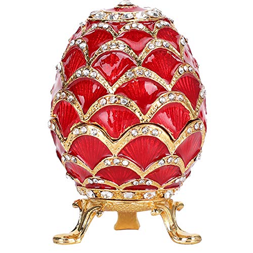 Fydun Emaille bemalte Schmuckschatulle Faberge Egg Style Schmuckschatulle mit Geschenkbox Schmuck Organizer für Ohrringe, Ringe, Halsketten, Rot von Fydun