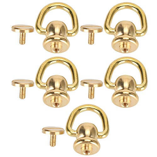 Fyearfly Chicago Studs D Ring Nieten Set, 5 Sets Messing Nagel Chicago Nieten für Lederhandwerk 10 x 5 mm Gold Finish Inklusive Zugring Nieten und Leder Nieten von Fyearfly