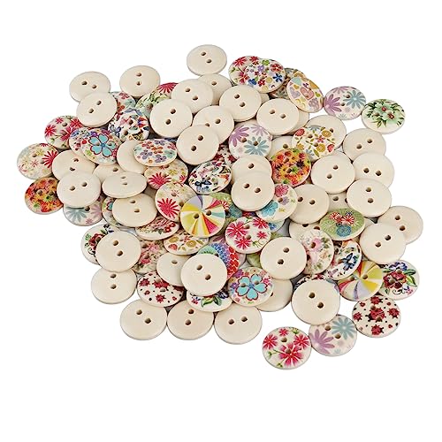 Fyearfly Gemischte runde Knöpfe, gemischte bedruckte Holzknöpfe, 1,5 cm, handgefertigt, dekorative runde Knöpfe, Nähen, Basteln, Holzfarben, 100 Stück von Fyearfly