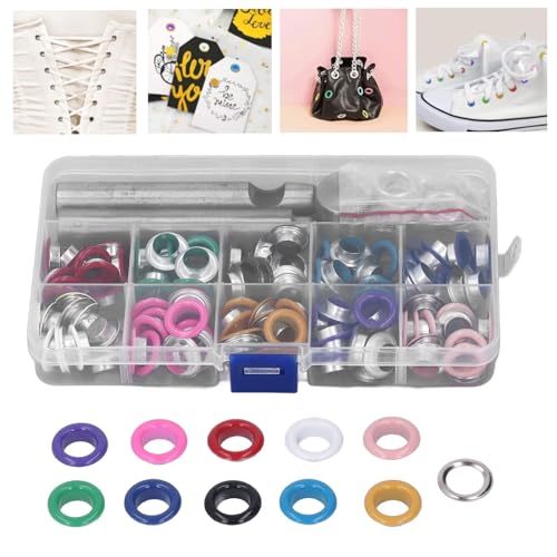 Fyearfly Ösen Werkzeug Kit, 10 mm Bunt Langlebiges Metall Breite Anwendung Einfache Installation Ösen Scheiben Ösenzange Leder ösen Set für DIY-Taschen, Kleidung, Segeltuchschuhe von Fyearfly