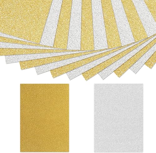 Glitzerkarton A4, 40 Blatt Gold und Silber Glitzer Karton A4 Glitzerpapier Selbstklebend für DIY Handwerk von Fyearfly