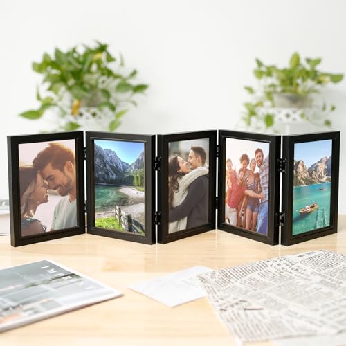 5 Bilderrahmen Faltbare Bilderrahmen Holz Bilderrahmen Collage 5 Fotos Rahmen Foldable Photo Frame für den Schreibtisch oder Familie Hochzeit Geschenke Tischplatte Schreibtisch (12 x 17 cm) von Fyeme