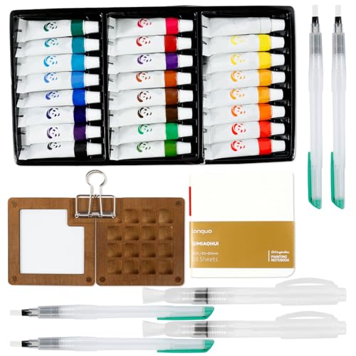 Aquarell Reise Set 15 Fächer mit 24 Farben Mini Aquarell Paletten Set mit Bilderbuch 6 Stift Portable Mini Aquarell Set Geschenk für Maler Künstler Studenten (15 Fächer) von Fyeme