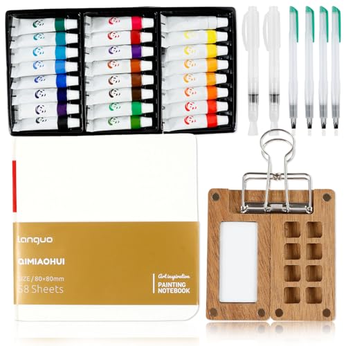 Aquarell Reise Set 8 Fächer mit 24 Farben Mini Aquarell Paletten Set mit Bilderbuch 6 Stift Portable Mini Aquarell Set Geschenk für Maler Künstler Studenten (8 Fächer) von Fyeme