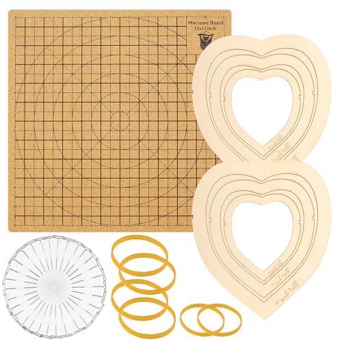 Beadsmith Makramee Makramee Board 30×30cm Rundes und Herzförmiges Schneidegerät Strickbrett Holz mit Festem Stiftsatz DIY Baumwollseil-Befestigungswerkzeug für Makramee für Anfänger (Herzform) von Fyeme