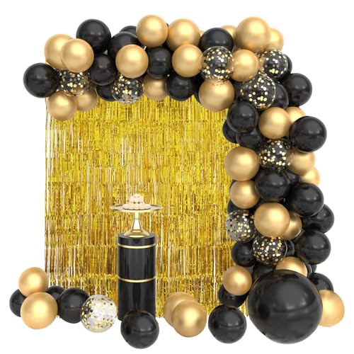 Fyeme 126pcs schwarze Goldballons Arch Garland Kit wiederverwendbares Metallic Gold und Schwarzballon Unterschiedlicher Latex -Ballon Hintergrund Kombination Ballon Party Requisite für Dekoration von Fyeme