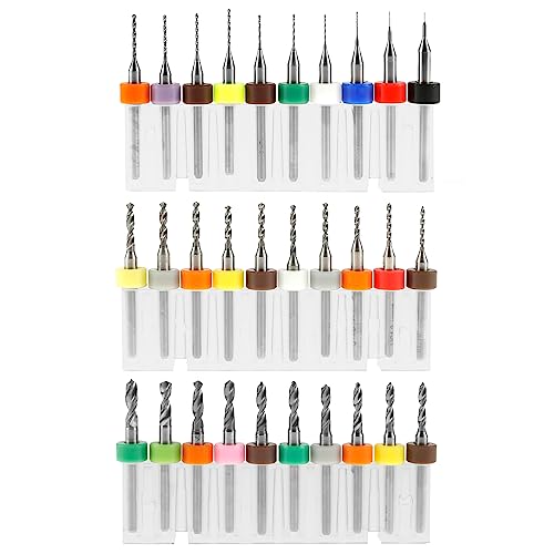 Fyeme 30pcs PCB-Bohrerbits Set 0,1 mm bis 3,0 mm Verschleiß-resistenter Mikro-Twist-Drill-Bohrer 1/8-Zoll-Schaft-Spiralflöten-Bohrer Tragbares Mini-Schnitzbohrbohrbit Kit mit Schutzhülle für Glas von Fyeme