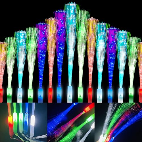 Fyeme 36 Stück LED Leuchtstab Glasfaser Leuchtstäbe Glasfaser Buntes Lampendesign Wiederverwendbar LED Leuchtstäbe für Leuchtstäbe Partyzubehör Hochzeiten Feiertagsfeiern von Fyeme