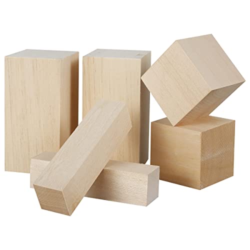 Fyeme 6pcs Basswood Carving Block natürlicher glattes Holzschnitzblock tragbarer unvollendeter Holzblock schnitzen Kunstversorgungen für Anfänger Experte DIY Wood Craft(Nach Zeichnung senden) von Fyeme