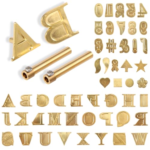 Fyeme Buchstaben Zahlen Holzbrennspitze Set Messing Großbuchstaben Alphabet Heißstamp Set rostsicheres Holz Brennen Alphabet Vorlage Werkzeug Lederbrennungs Kit für Lederholzkarte Kürbis(Bronze) von Fyeme