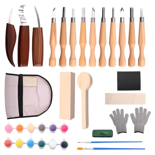 Fyeme Tragbares Holz -Whittling -Kit für Anfänger Ergonomische Griffe Whittling Messer Set Mehrzweck -Schnitzerei -Werkzeug -Set für Holzarbeiten(Protokollfarbe) von Fyeme