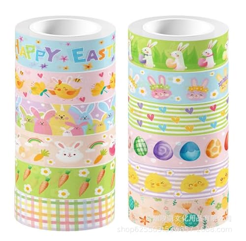 Fyfjur 12 Rollen Washi Tape Ostern, Ostern Washi Tape Set Selbstklebendes, Hasen Karotten Osterei Washi Tape Kinder, Deko Klebeband für DIY Handwerk, Verpackung Ostern, Scrapbooking, Geschenk(15MMx5M) von Fyfjur