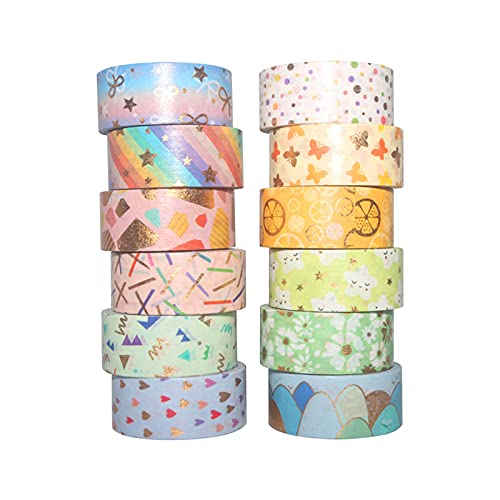 Fyfjur 12 Rollen Washi Tape Set, Klebeband Bunt Basteln Kinder, dekoratives Masking Washi-Tape für Scrapbooking, Farbcodieren Kartons, Beschreibbare Regenbogen Farbig Deko Klebeband Klebestreifen von Fyfjur