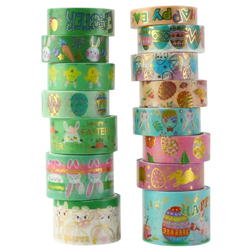 Fyfjur 15 Rollen Washi Tape Ostern, Ostern Washi Tape Set Selbstklebendes, 5 Größen Hasen Karotten Osterei Washi Tape Kinder, Deko Klebeband für DIY Handwerk, Verpackung Ostern, Scrapbooking, Geschenk von Fyfjur