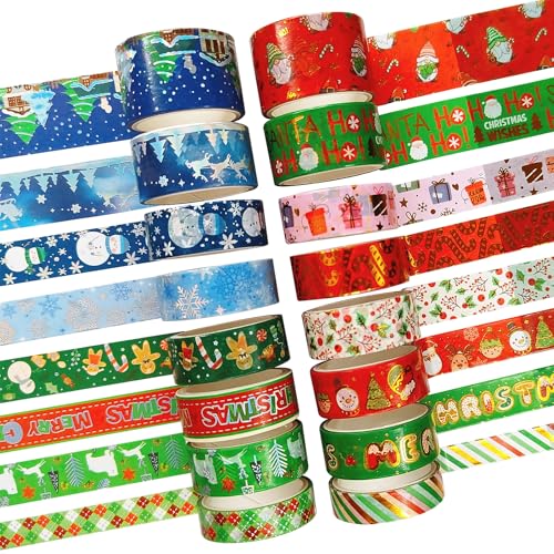 Fyfjur 16 Rollen Washi Tape Weihnachten, Weihnachten Washi Tape Set Selbstklebendes, Klebeband Bunt für DIY Weihnachten Handwerk, Scrapbooking, Geschenkverpackung (10MM, 15MM, 20MM, 25MM) von Fyfjur