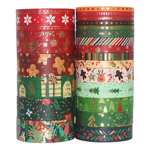 Fyfjur 21 Rollen Washi Tape Weihnachten, Weihnachten Washi Tape Set Selbstklebendes, Klebeband Bunt für DIY Weihnachten Handwerk, Scrapbooking, Geschenkverpackung (4 Größen) von Fyfjur