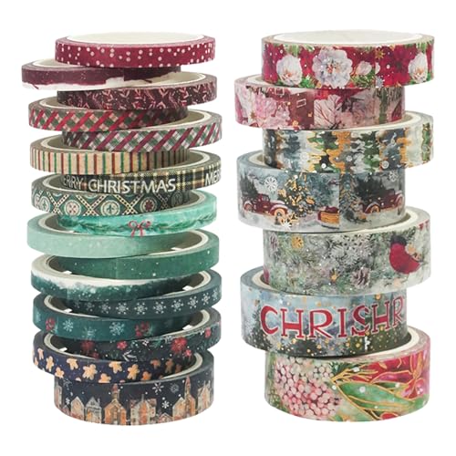 Fyfjur 24 Rollen Washi Tape Weihnachten, Weihnachten Washi Tape Set Selbstklebendes, Klebeband Retro für DIY Weihnachten Handwerk, Scrapbooking, Geschenkverpackung (3 Größen) von Fyfjur