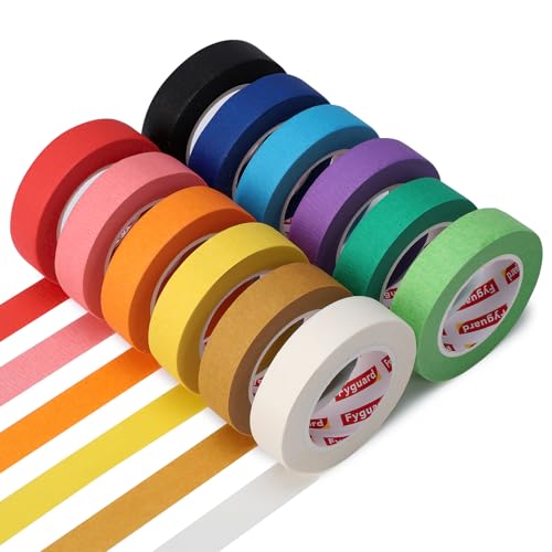 Fyguard 12 Rolle Kreppband Bunt, 15mm x 13m Regenbogen masking tape Maler Klebeband Abklebeband für Zuhause Klassenzimmer Büro DIY Basteln von Fyguard