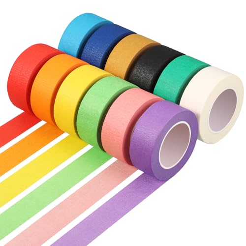 Fyguard 12 Rolle Kreppband Bunt, 23mm x 13m Klebeband Bunt Malerkrepp Abklebeband Maler Masking Tape Regenbogen Bastelband für DIY Scrapbooking Klassenzimmerdekorationen Kunstlaborbeschriftung von Fyguard