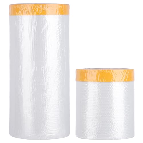 Fyguard 2er Set Abdeckfolie mit Klebeband, Malerkrepp mit Folie Goldband Tape Selbstklebende Malerfolie zum Abdecken und Staubschutz (55cm x 20m+150cm x 20m) von Fyguard