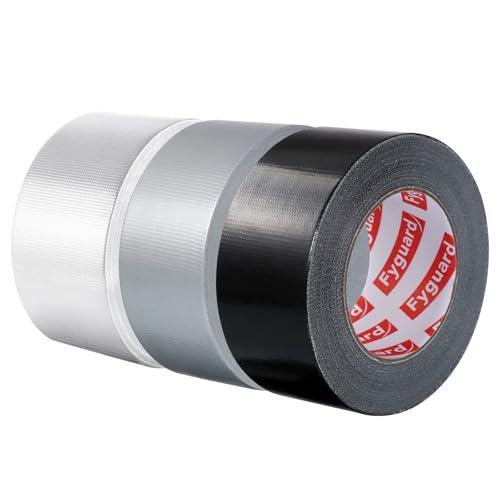 Fyguard 3er Rolle Panzertape, 48mm x 18m Wasserdichtes Reparaturband 210μ Gewebeband Schwarz Klebeband für Innen Außen Haushalt Gärten Baustellen von Fyguard