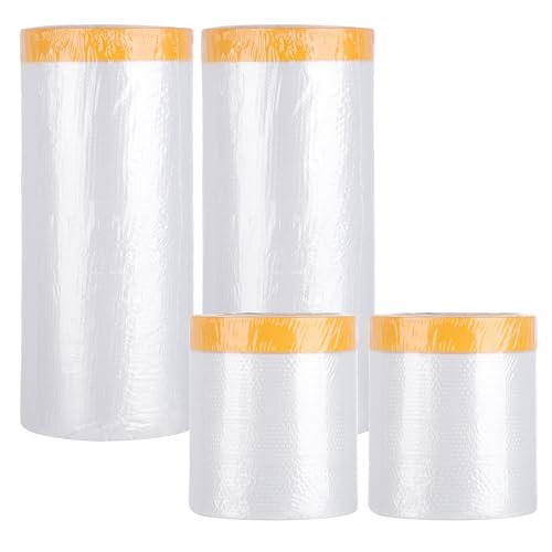 Fyguard 4er Set Abdeckfolie mit Klebeband, Klebeband mit Folie Goldband Tape Malerfolie Rolle Wasserdicht Staubdicht für Autoaufbereitung Wandmalerei Bodenschutz (55cm x 20m+150cm x 20m) von Fyguard