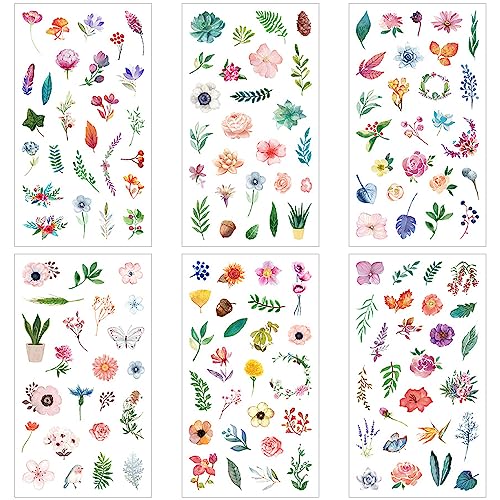 Fyihoxi 18 Blatt Sticker Blumen, Blumen Aufkleber, Rub On Sticker Transfer, Scrapbook Sticker Blumen Transparent für DIY Basteln Scrapbook Album Tagebuch Journal Laptop Handy von Fyihoxi