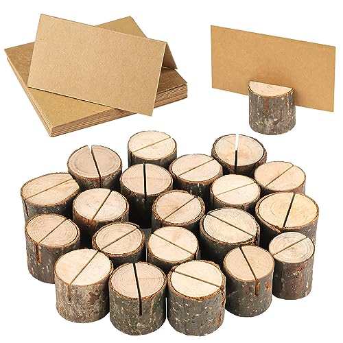 Fyihoxi 20 Stück Kartenhalter Holz Menükartenhalter Tischkartenhalter Platzkartenhalter Halterung für Getränkekarten - für Hochzeiten, Weihnachten, Taufe, Geburtstage(20 Halter + 20 Kraftpapier) von Fyihoxi