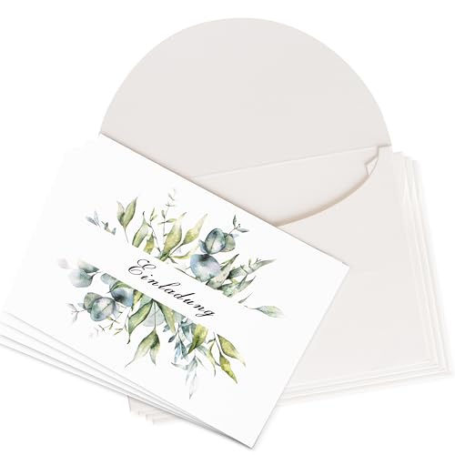 Fyshird 10x Einladungskarten Hochzeit mit Umschlägen Eukalyptus Grün Hochzeitseinladungskarten Briefpapier mit Umschlag Edel für Hochzeit Geburtstag Party Konfirmation Kommunion Taufe Einschulung von Fyshird