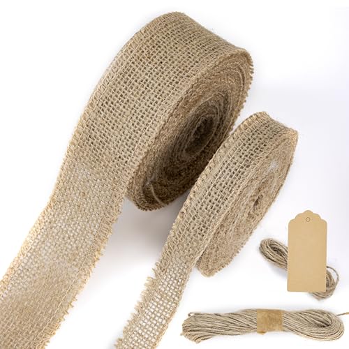 Fyshird 2 Rollen Juteband Natur Breit 2cm 4cm Sackleinen Band Burlap Geschenkband Vintage Dekoband für DIY Geschenkverpackung Hochzeitdeko Basteln Heimdekoration von Fyshird