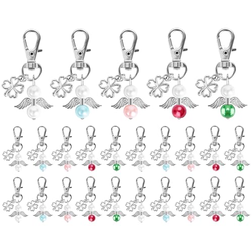 Fyshird 20 Stück Schutzengel Schlüsselanhänger mit Kleeblatt Glücksbringer Schutzengel Anhänger Abschiedsgeschenk Gastgeschenk für Taufe Hochzeit Geburtstag Kommunion Konfirmation von Fyshird