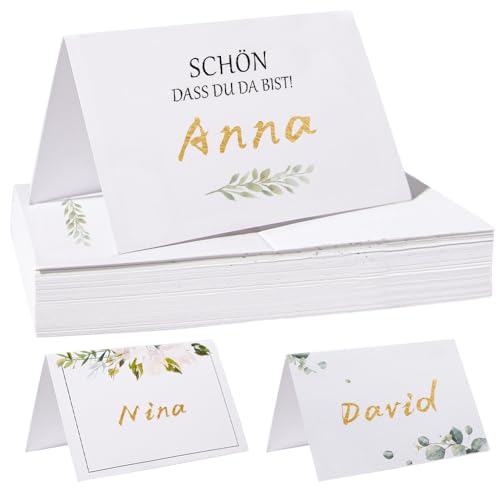 Fyshird 50 Stück Tischkarten Geburtstag Schön, Dass Du Da Bist! - Platzkarten Hochzeitsdeko Tisch Namenskarten zum Beschriften Tischdeko für Hochzeit Konfirmation Kommunion - 11 * 8.5cm von Fyshird