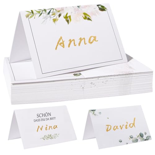 Fyshird 50 Stück Tischkarten Hochzeit mit Elegantes Design Platzkarten Hochzeitsdeko Tisch Namenskarten zum Beschriften Tischdeko für Geburtstag Konfirmation Kommunion - 11 * 8.5cm von Fyshird