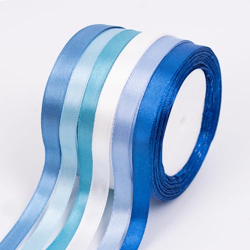 Fyshird Geschenkband Blau 10mm x 22m Satinband 6 Farben Schleifenband Polyester Bänder zum Basteln Dekoband für Luftballons Hochzeit Deko Geschenkverpackung Geburtstag DIY(Blaue Serie) von Fyshird