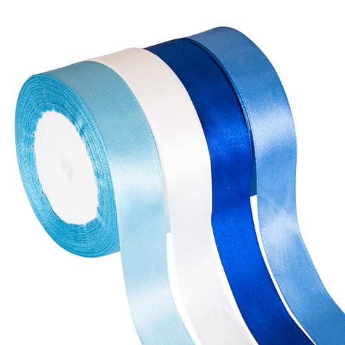 Fyshird Geschenkband Blau 25mm*22m Satinband 4 Farben Schleifenband Polyester Bänder zum Basteln Dekoband für Geschenkverpackung DIY Hochzeit Deko Geburtstag Luftballons (Blaue Serie) von Fyshird