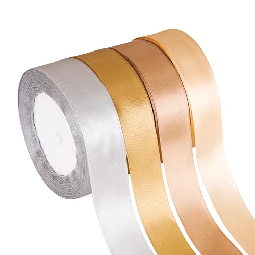 Fyshird Geschenkband Gold 25mm*22m Schleifenband Gold 4 Farben Satinband Polyester Bänder zum Basteln Dekoband für Geschenkverpackung Weihnachten Deko Hochzeit Geburtstag DIY Luftballons (Gold Serie) von Fyshird