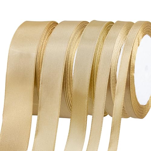 Fyshird Geschenkband Gold Schleifenband Gold Satinband Polyester Bänder zum Basteln Dekoband für Geschenkverpackung Weihnachten Deko Hochzeit Geburtstag DIY Luftballons von Fyshird