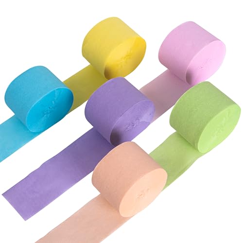 Fyshird Krepppapier Pastell 6 Rollen Crepe Papier DIY Regenbogen Papier Basteln Kreppband Pastell Floristenkrepp Luftschlangen für Party Deko Hochzeitsdeko Geburtstagsdeko (4.5 cm x 25 m) von Fyshird