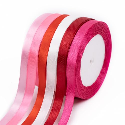 Fyshird Satinband Rot 10mm x 22m Geschenkband 6 Farben Schleifenband Hochzeit Polyester Bänder zum Basteln Dekoband Rosa für Luftballons Geschenkverpackung Geburtstag DIY(Rote Serie) von Fyshird