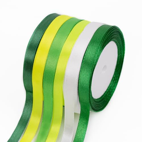 Fyshird Schleifenband Grün 10mm x 22m Geschenkband 6 Farben Satinband Polyester Bänder zum Basteln Dekoband für Luftballons Hochzeit Deko Geschenkverpackung Geburtstag DIY(Grüne Serie) von Fyshird