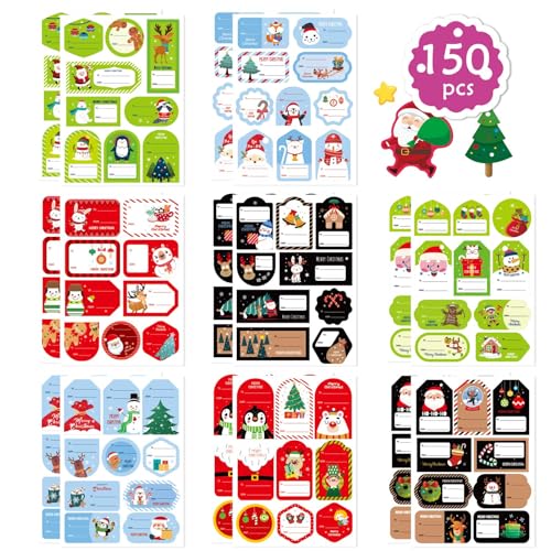 150 PCS Weihnachten Aufkleber Tags selbstklebend Santa Schneemänner Xmas Baum Hirsch Weihnachtsfest Geburtstag Hochzeit Urlaub dekorative Geschenke Etiketten von Fyvadio