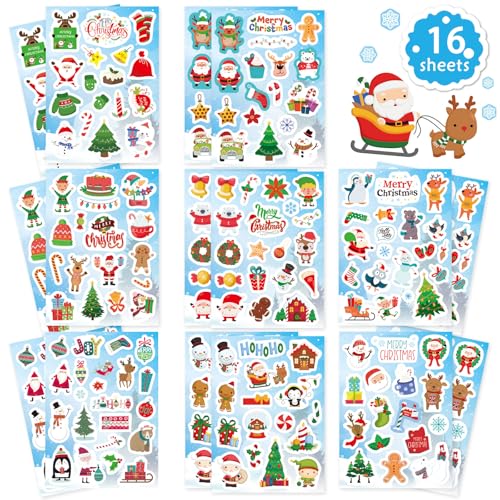 Fyvadio Weihnachtsaufkleber, 284pcs Weihnachten Aufkleber für Kinder, Fröhliche Weihnachten Aufkleber Nicht Wiederkehrende, Selbstklebende Xmas Winter Urlaub Party Aufkleber, Party Goodie Bag Fillers von Fyvadio