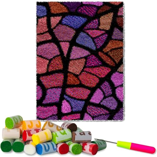 Fzamudng 38 x 52 cm Knüpfteppich Zum Selber knüpfen - Knüpfhaken-Sets für Anfänger - Tapisserie Teppich Knüpf-Sets - Knüpfsets Latch Hook Kit Selbst Knüpfen Set für Kinder und Erwachsene von Fzamudng