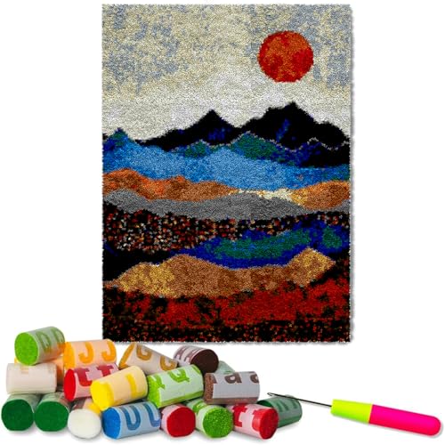 Fzamudng Knüpfteppich zum Selber Knüpfen Teppich für Kinder und Erwachsene 140 x 160 cm,Teppich Knüpfen Set Erwachsene Latch Hook Kit Child Rug DIY Handarbeit Selbst Kreuzstich Set von Fzamudng