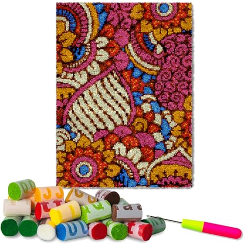 Fzamudng Knüpfteppich zum Selber Knüpfen Teppich für Kinder und Erwachsene 38 x 52 cm,Teppich Knüpfen Set Erwachsene Latch Hook Kit Child Rug DIY Handarbeit Selbst Kreuzstich Set von Fzamudng