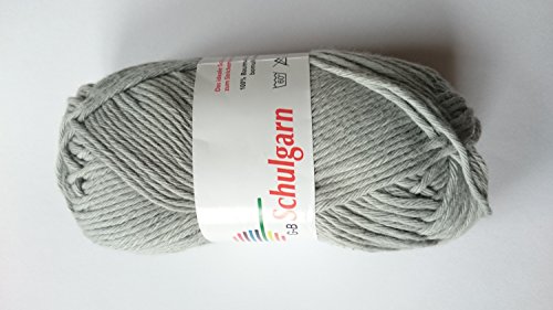 GB Wolle Schulgarn Baumwolle Strickgarn Häkelgarn Topflappengarn Häkeln 50g 87m (1450 hellgrau) von G-B