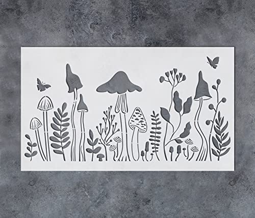 GSS Designs Blumenpilz-Schablonen zum Malen auf Wänden, Holzmöbel, Leinwandpapier, 20,3 x 40,6 cm, Wildblumen-Schablonen für Kinderzimmer, Dekoration, Waldschablonen für Zimmer von G GSS Designs