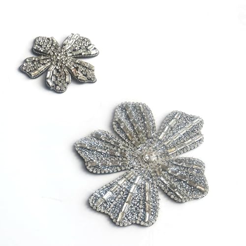 G-RUI DIY 2 Stück luxuriöse Perlenstickerei große Blume Patches für Kleidung Strass Applikation Parches Handwerk Abzeichen von G-RUI